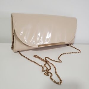 Patent Cream Clutch with Gold Chain